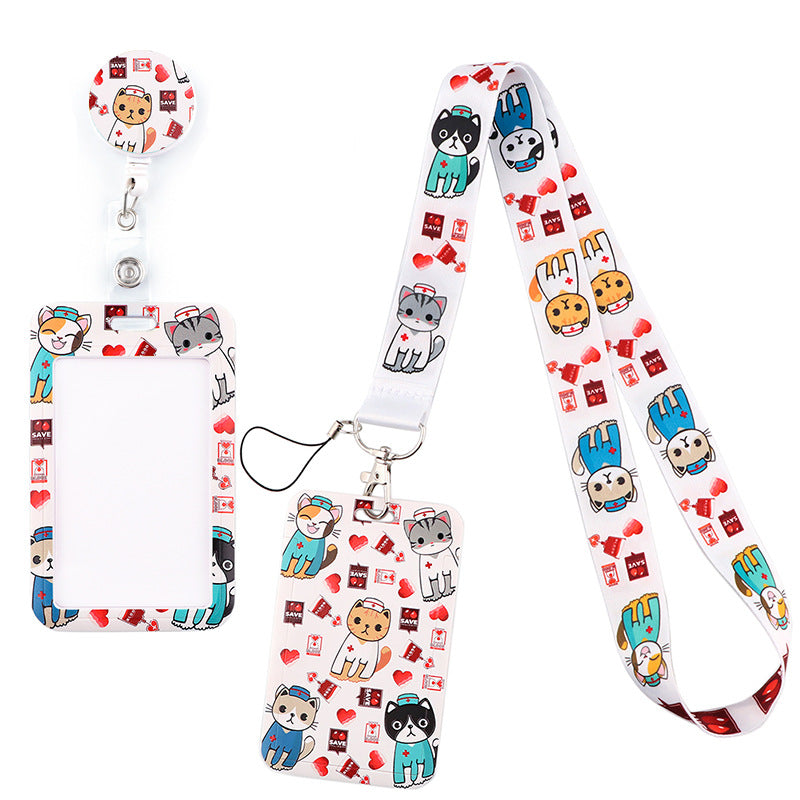 Wholesale Four-piece Set Cartoon Pills Animal Doctor Key Mobile Phone Chain Easy To Pull Student Work ID Hard Shell Card Holder